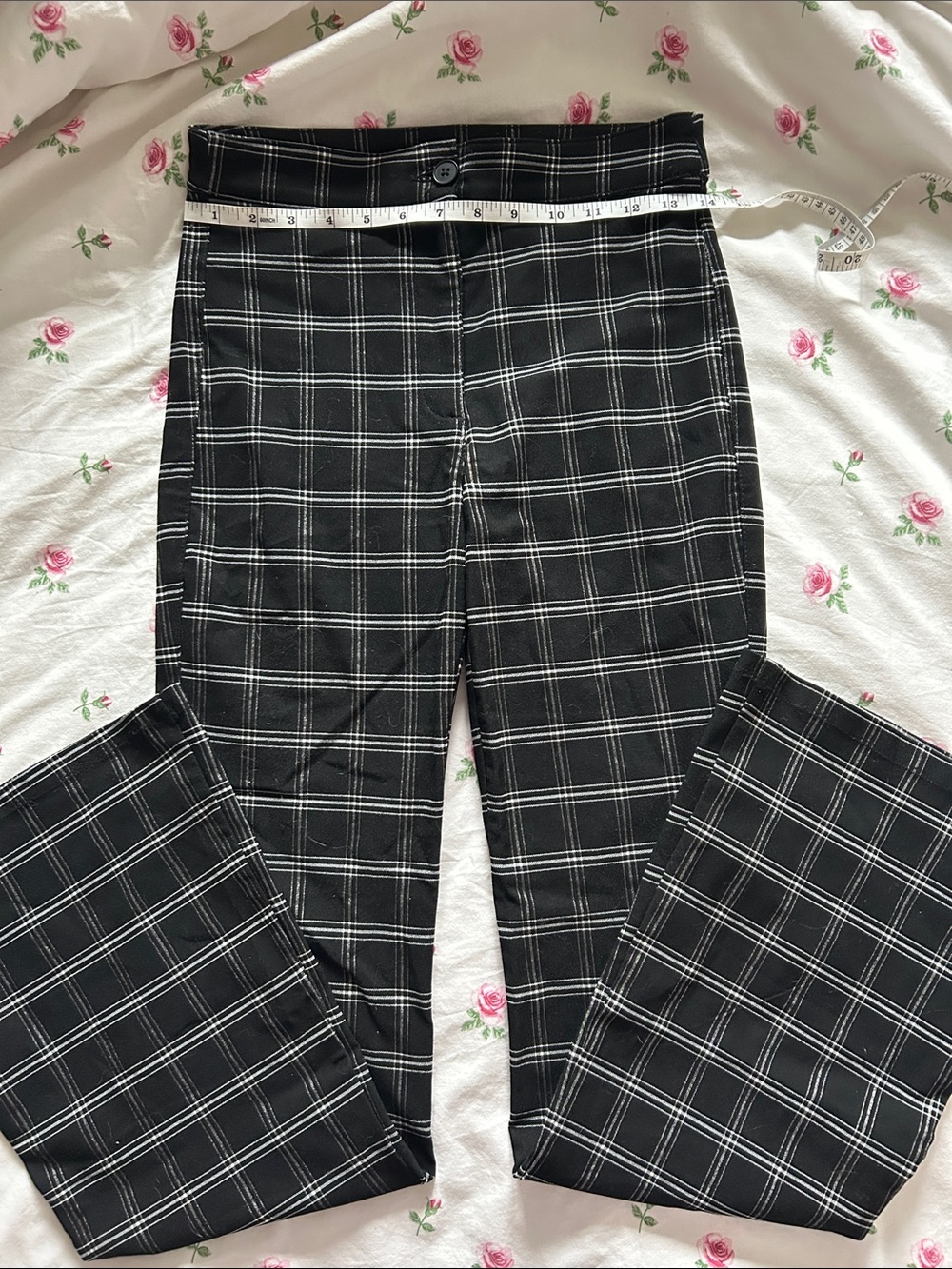 Black Plaid Slim Flare Trousers